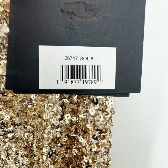 Mac Duggal 26717 Sequined One Shoulder Bishop Sleeve Trumpet Gown Gold SZ 8 NWT - Picture 11 of 12